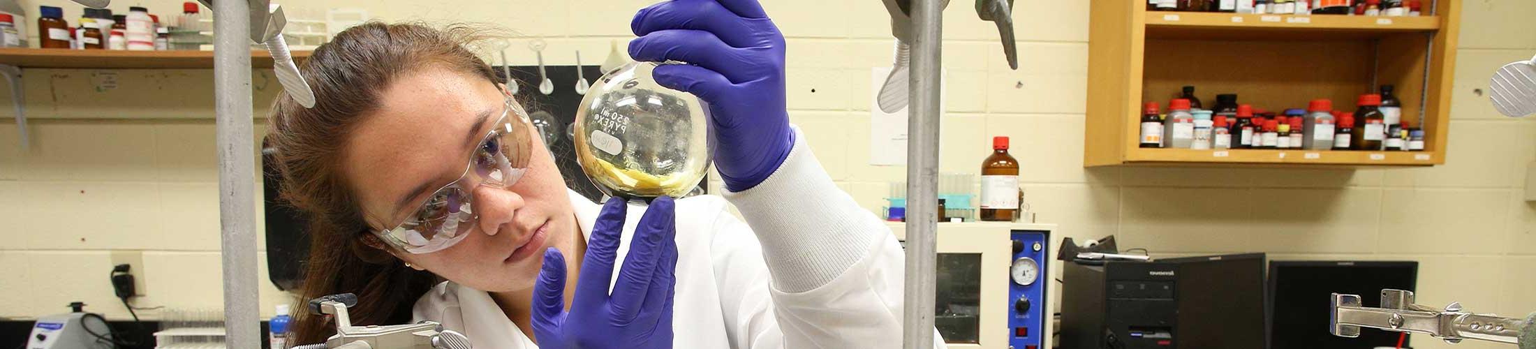 Female student working in lab